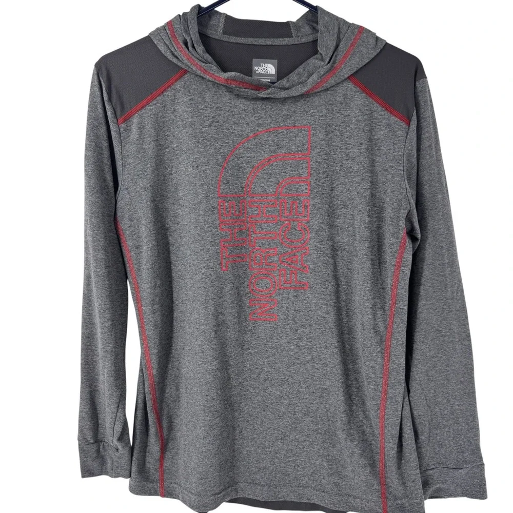 The North Face Boys XL 18/20 FlashDry Hoodie Gray Red Active Long Sleeve Shirt